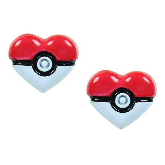 Pokemon Jewelry - Pokemon Poke Ball Earrings Heart Shape Studs NEW